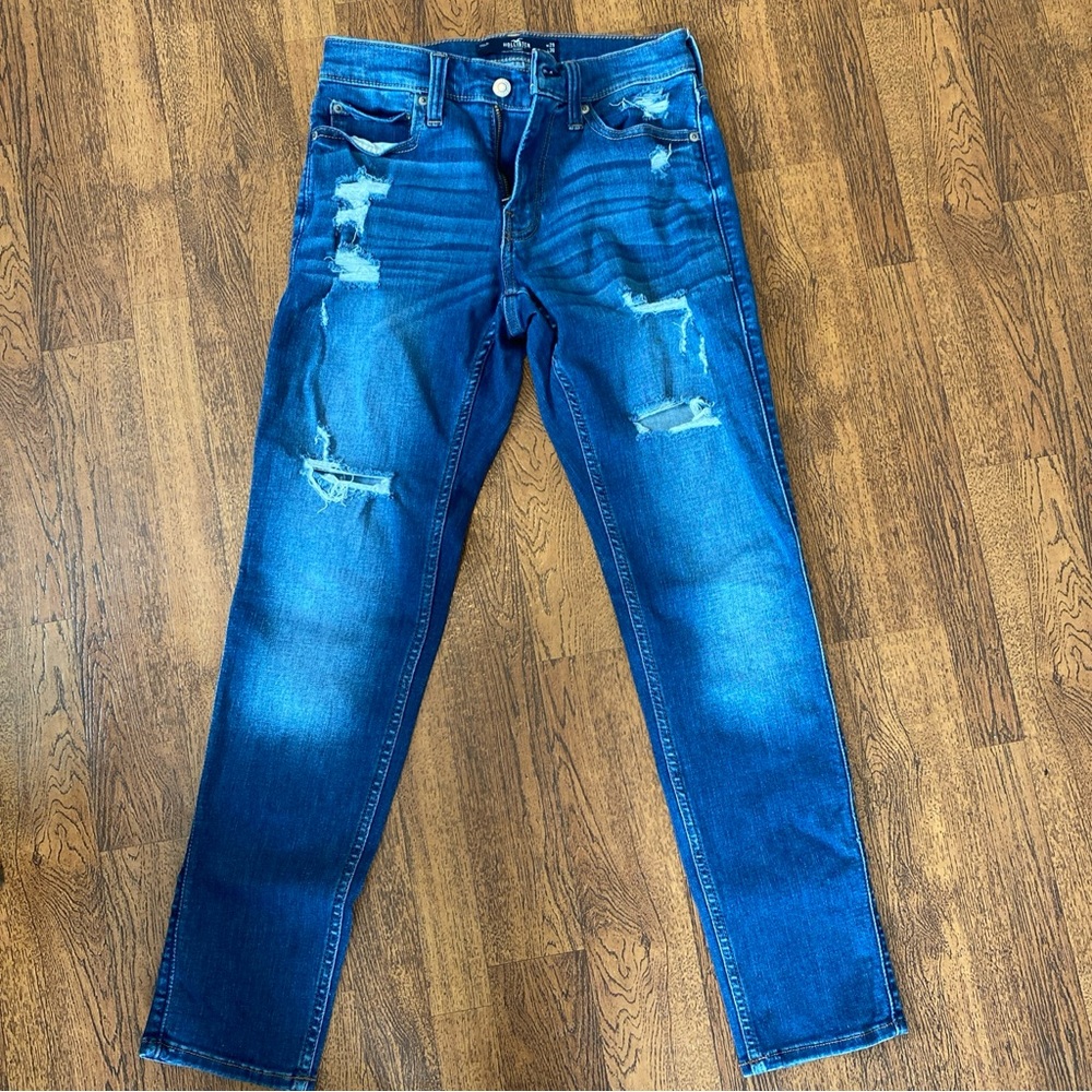 Women's "Hollister" Distressed Blue Jeans Advanced Stretch Size 9L W29 L30